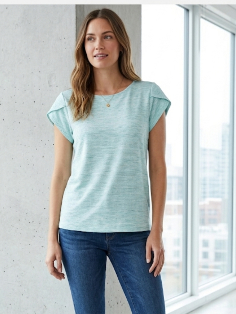 Market & Spruce Light Mint and White Striped Short Sleeve Tee